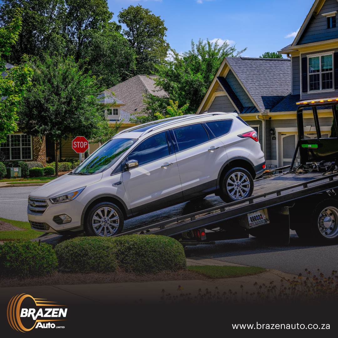 Brazen Auto collecting a non-running SUV on a flatbed tow truck in Gauteng