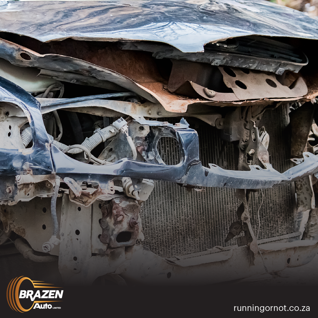 Accident-damaged car being inspected before sale in Gauteng